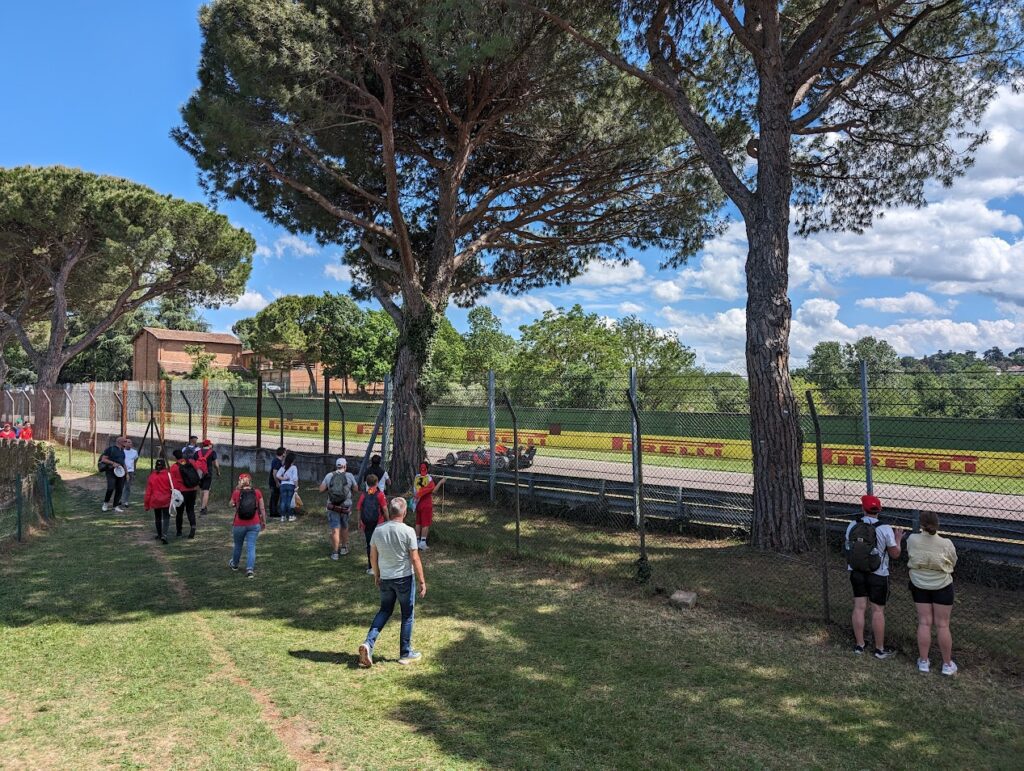 View from the GA area near the Acque Minerali 3 grandstands looking down the straight towards Gresini.