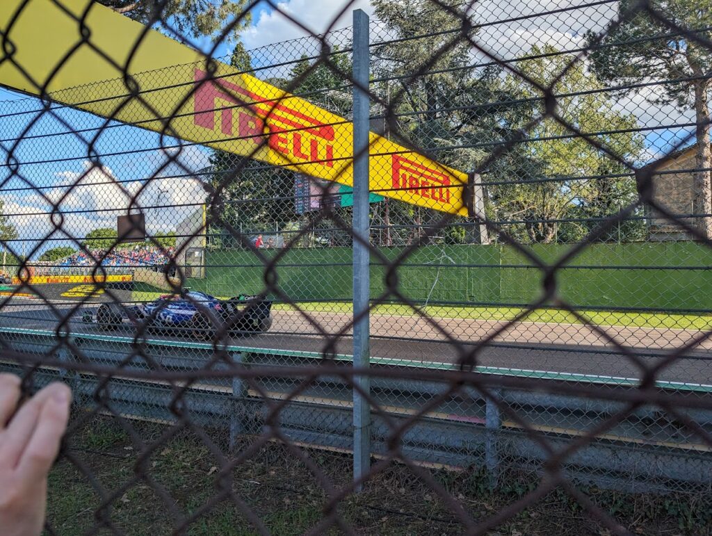 GA view near the Gresini chicane entrance showing the sight-limiting barrier on the south side of the track.