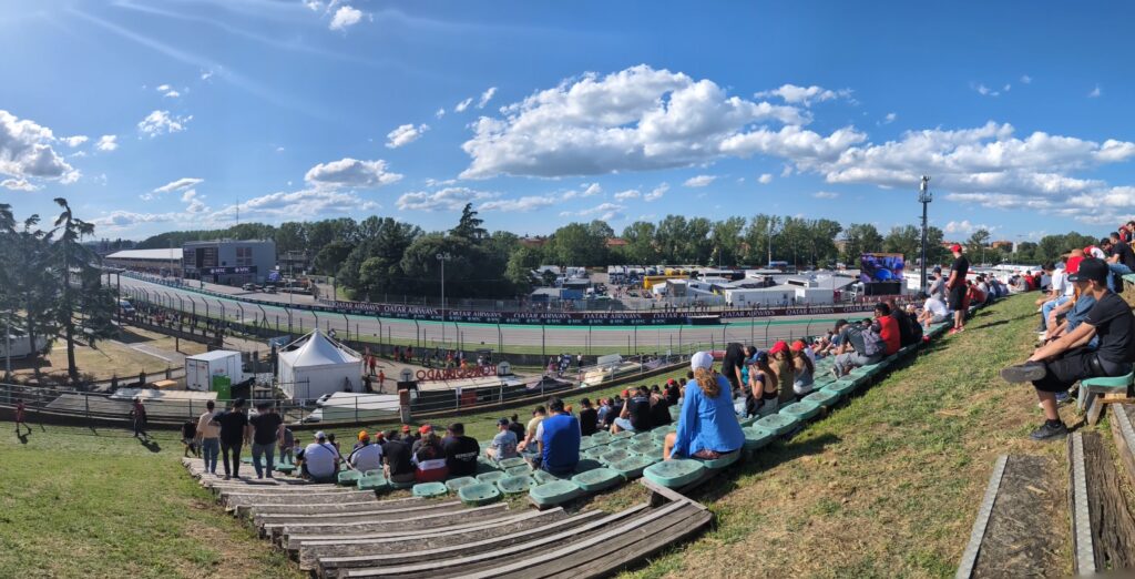 Wide view from the western end of the Rivazza 1 grandstands.