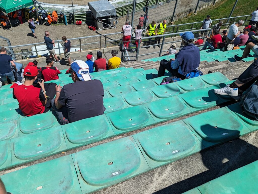 Close up view of the permanent seating found throughout the track. The infamous "butt-cups" are narrow and uncomfortable!