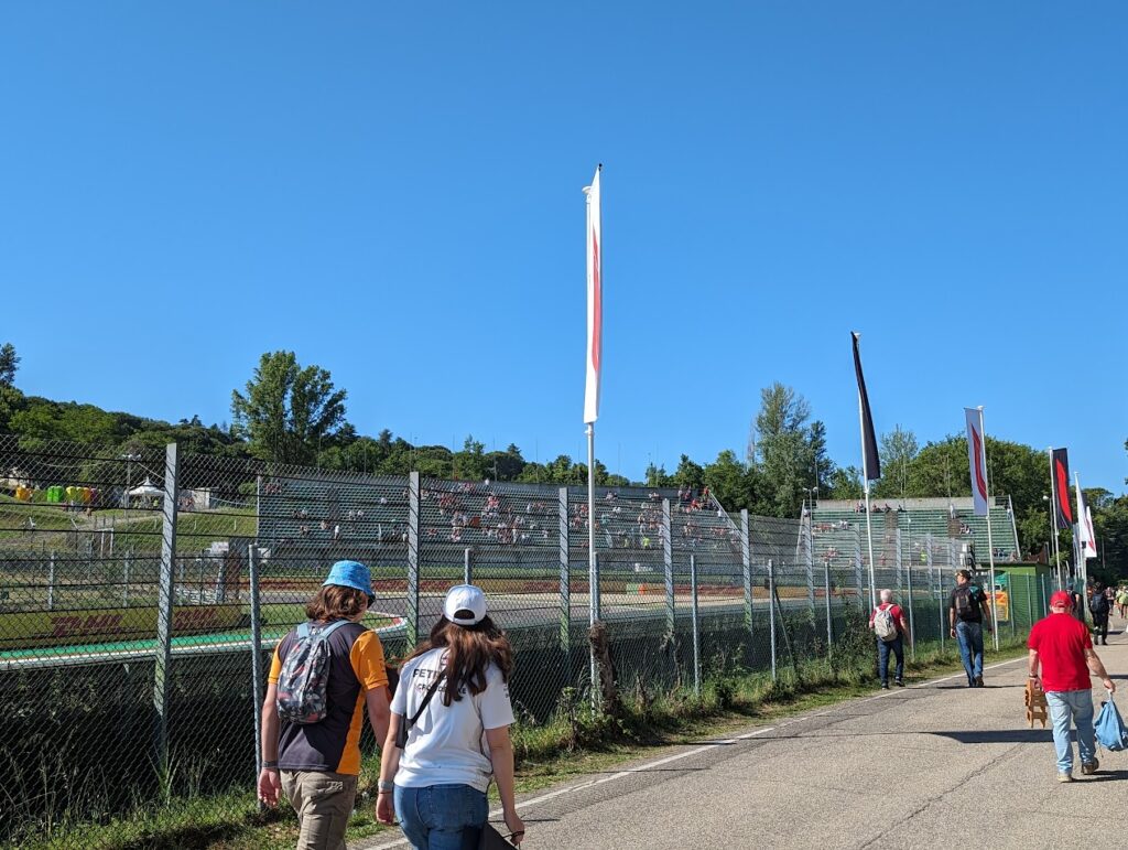 View of the Tosa grandstands from the GA area and service road on the north side of the track.