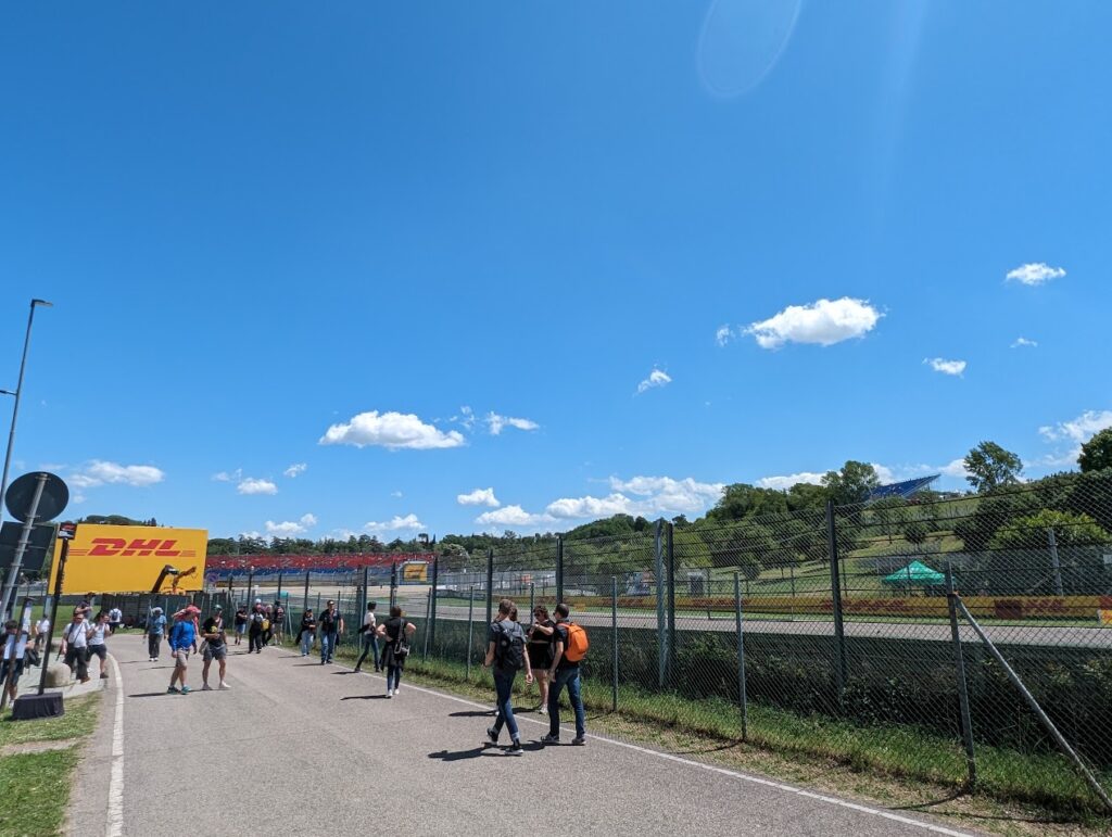 View of the Villeneuve grandstands from the GA area across the track towards the Tosa corner.