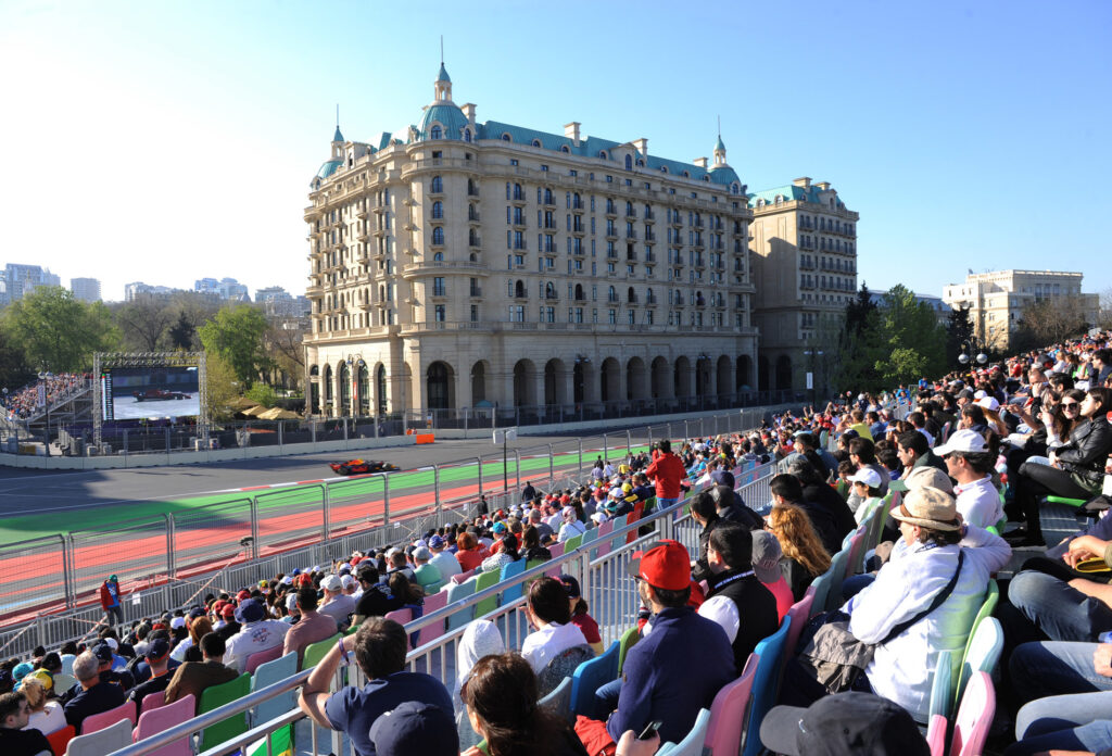 Four Seasons Hotel as viewed from across the street circuit during Azerbaijan Grand Prix.