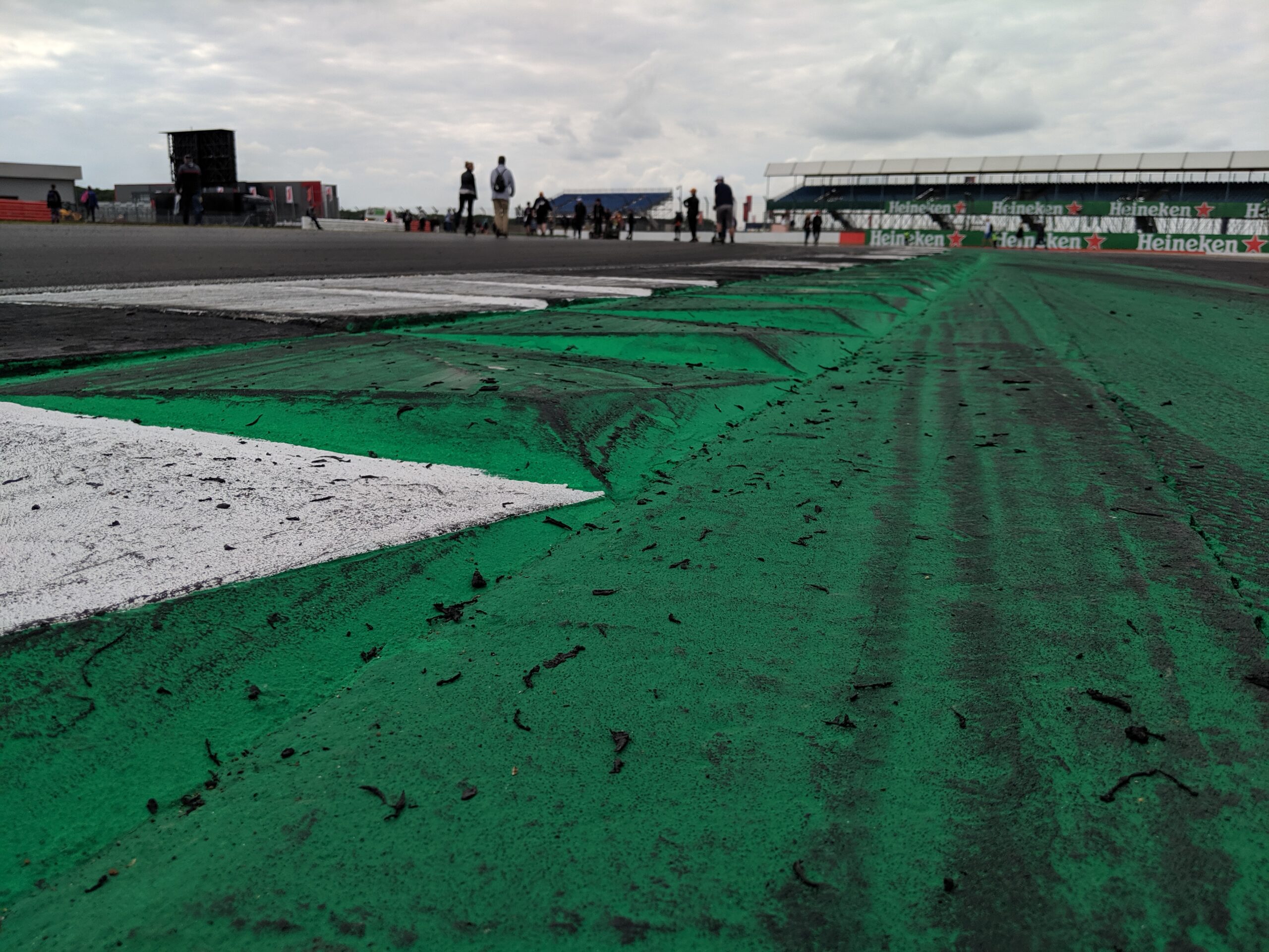 Ground-level view of the a rumble strip on the track around Silverstone.