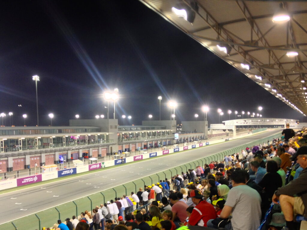 View from the main grandstands at the Lusail International Circuit in Qatar.