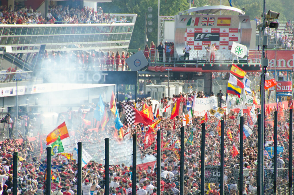 Ferrari tifosi celebration under the Monza podium.