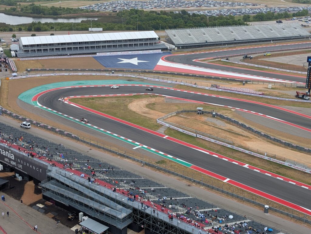 T12 and T15 with their respective grandstands viewed from the COTA Tower.