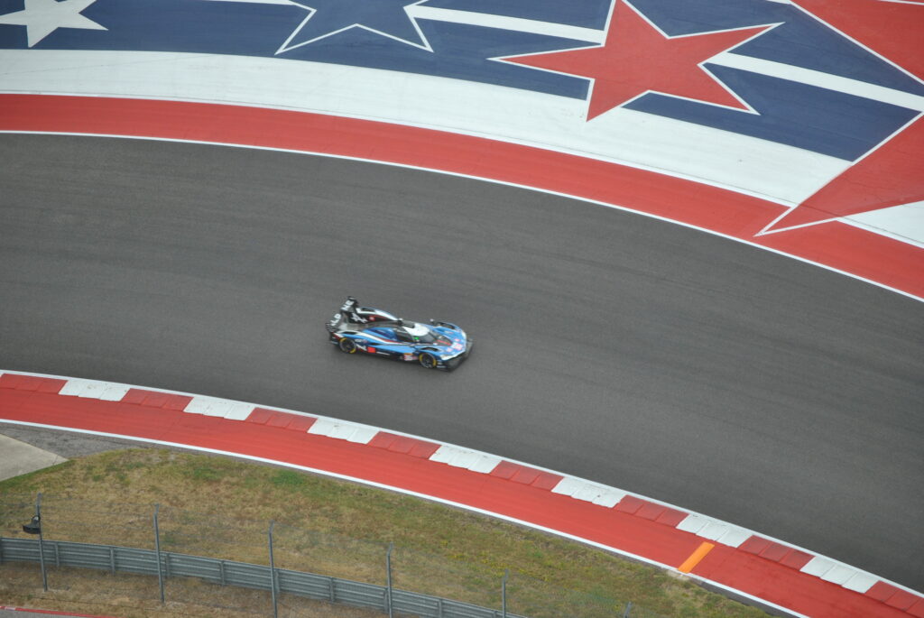 Alpine 36 Hypercar taking T16 viewed from the COTA Tower.