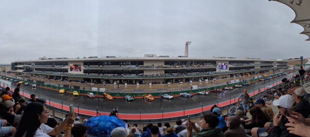 Panoramic view of the 2026 Lone Star Le Mans pre-race grid from the Club section of the Main Grandstands.