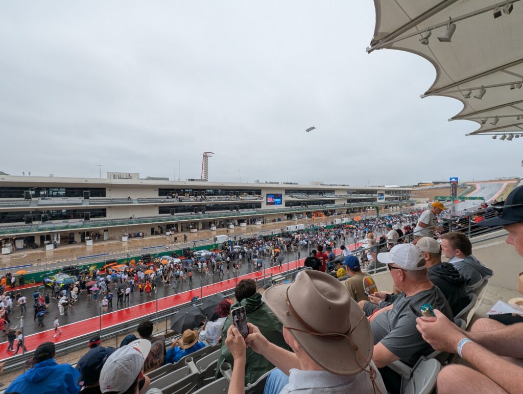 View from the middle of the Club section of the Main Grandstands towards T1 - Big Red.