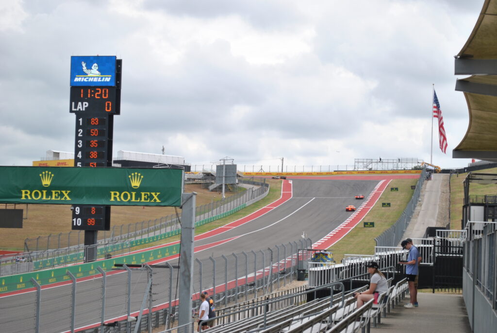 Trackside bleachers (right) view towards T1 - Big Red.