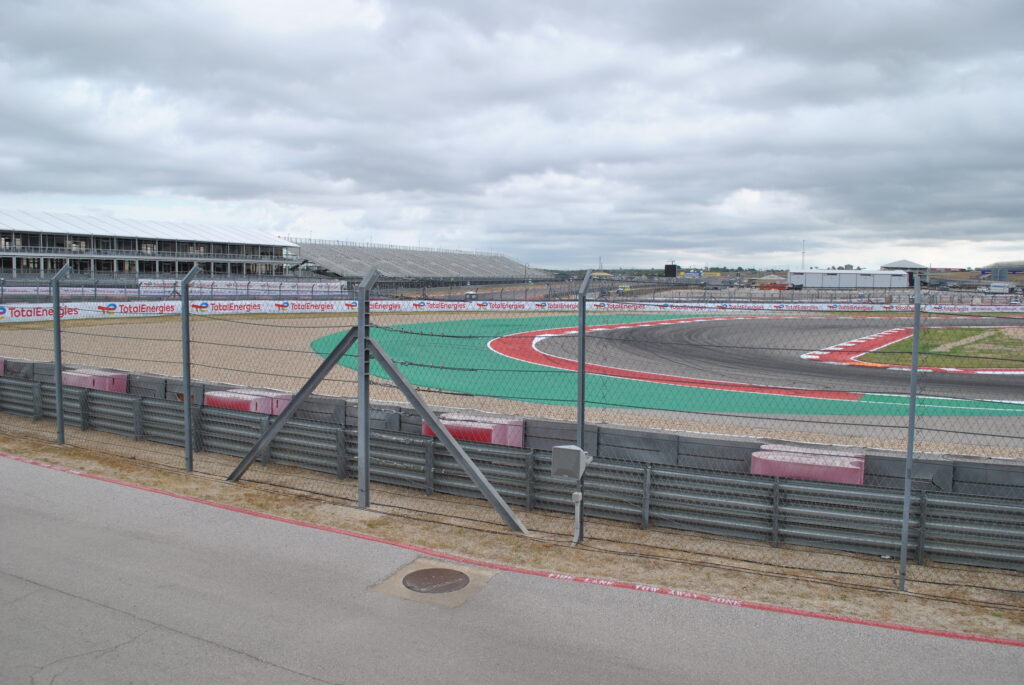 Limited view from the front row of the left T15 Grandstand. T15 is immediately visible but it's a tough viewing angle.