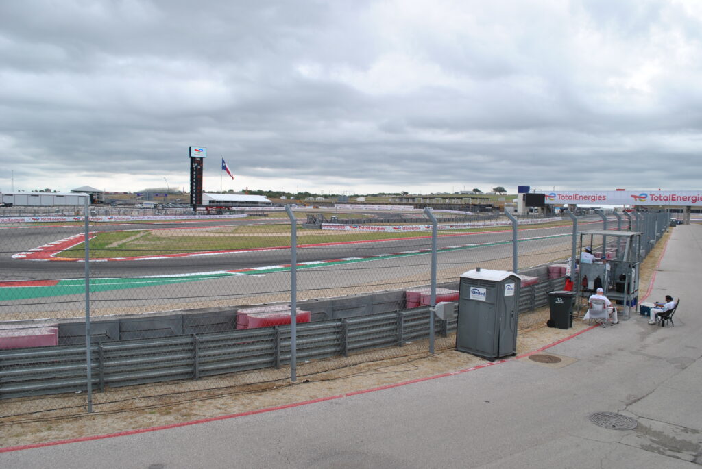Limited view from the front row of the left T15 Grandstand. T14 and T15 are immediately visible but it's a tough viewing angle.