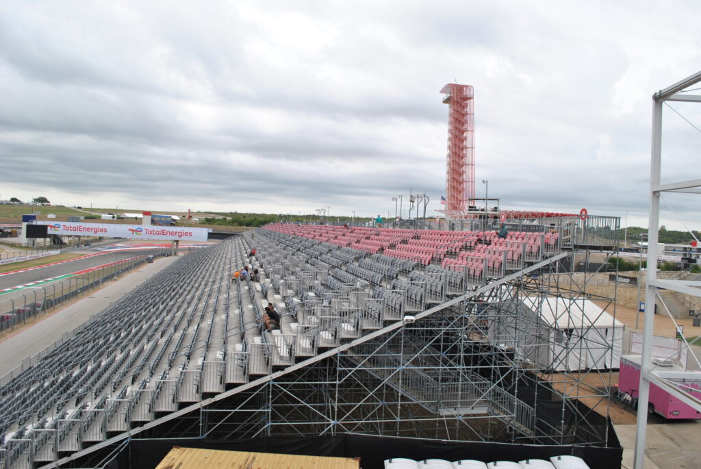 Side view of the main T15 Grandstands from the right-most side of the left T15 section.