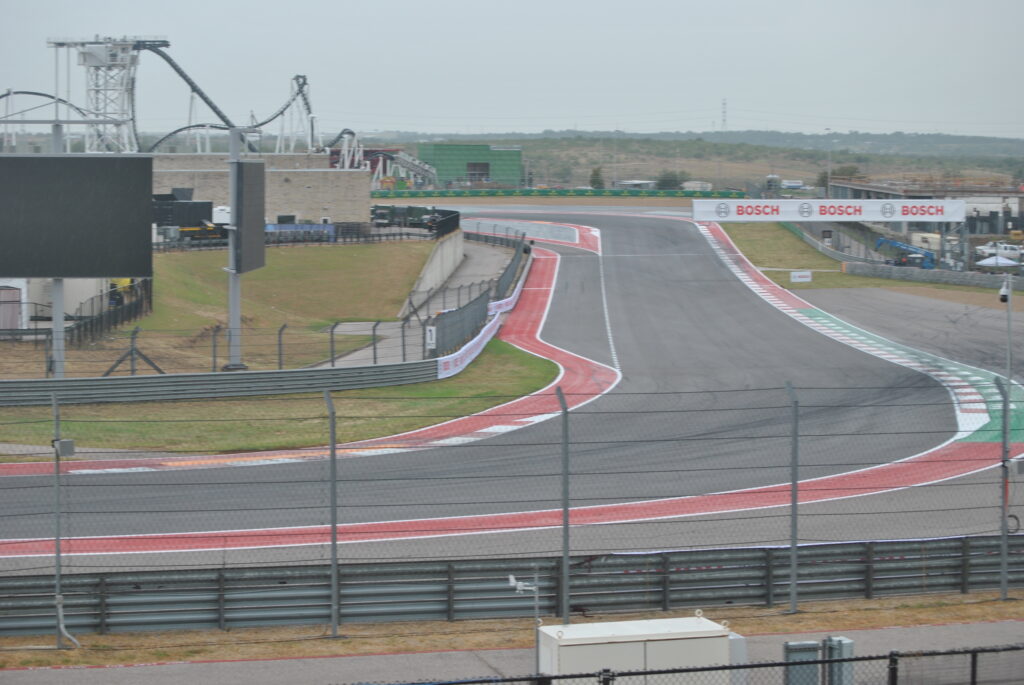 View of T19, T20 and the pit entry from the location of the T19 Grandstands (taken from ground level).